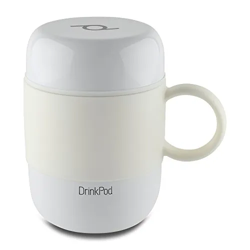 DrinkPod mit Griff Isolierbecher aus Edelstahl 0,28 L Doppelwandig Thermobehälter 6 Stunden Heiß 24 Stunden Kühl Auslaufsicher BPA-Frei - Weiß