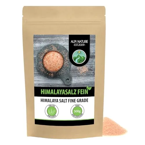 Alpi Nature Himalaya Salz fein 500g, rosa Salz aus den Khewra-Salzminen in Punjab, Pakistan, Kristallsalz Himalaya