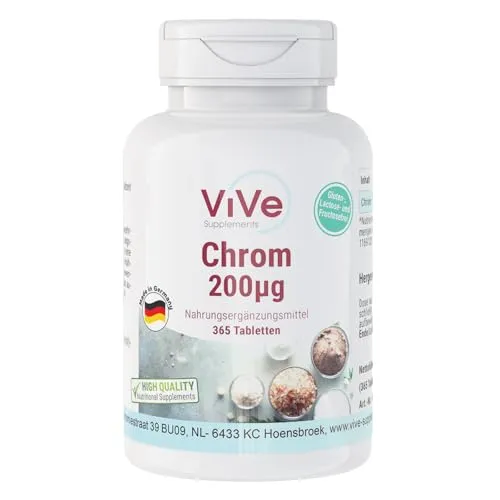 Chrom 200µg - 365 Tabletten - Chrom Picolinat - Hochdosiert - Vegan | Qualität aus Deutschland von ViVe Supplements
