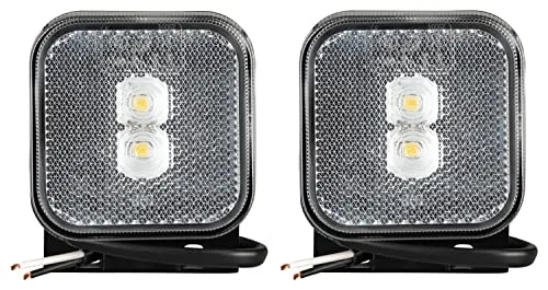2x LED Umrissleuchte 12-24 Volt 65x65mm mit Halter und Reflektor Weiß Positionsleuchte Begrenzungsleuchte LKW PKW Anhänger Wohnwagen