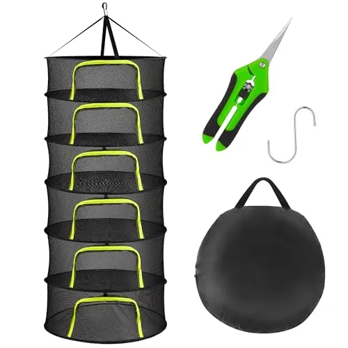 Haiane 6 Lagiges Trockennetz Kräuter, Breite 60cm,Trockennetz Grow Klappbar Aufhängen für Getrocknetem Blumen,Fisch,Fleisch (Breite60-6 Lagiges)