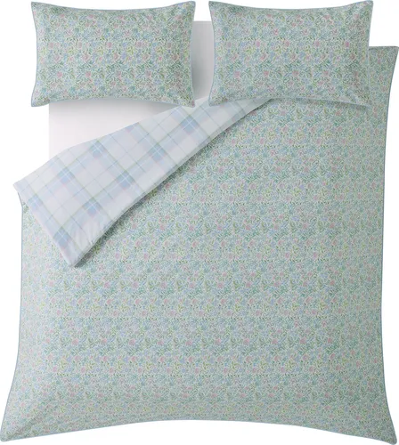Laura Ashley Sherston Powder Blue Bettwäsche 200x200 cm - Elegante Bettwäsche in Puderblau mit floralem Design und wendbarem Karomuster. Hergestellt aus 100% Baumwolle, atmungsaktiv und hautfreundlich - perfekt für jedes Schlafzimmer.