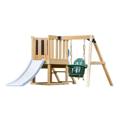 AXI Timo Klettergerüst aus Holz mit Rutsche in Pastellblau | Spielturm für Kinder