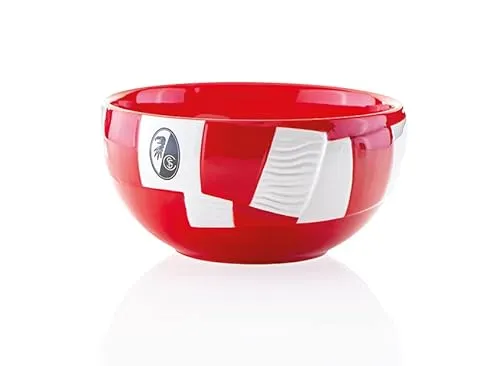 SC Freiburg Müslischale „Schal“ - Sportfan Schalen, rot-weiße Keramikschale im Schalmuster, mikrowellen- und spülmaschinengeeignet für perfekten Frühstücksgenuss.