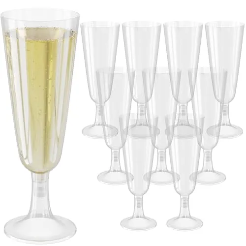 WELLGRO Sektgläser Set 150 ml Kunststoff transparent bruchsicher BPA-frei Mehrweg Champagnergläser Sektkelche Stielglas, Stückzahl:30 Stück
