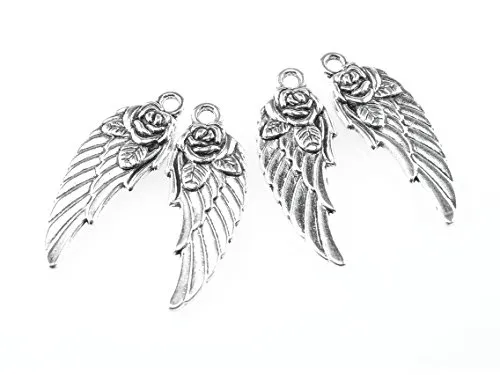 Vintageparts 4 Anhänger Lovewings in antik silberfarben, DIY-Schmuck