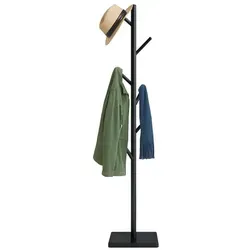 relaxdays Garderobenständer Holz 8 Haken, schwarz - Kleiderständer in Baumform mit 8 Haken, flexibel höhenverstellbar und modernem Design – ideal für Flur, Büro oder Schlafzimmer. Robuste Konstruktion und kinderleichte Montage für Ordnung und Stil.