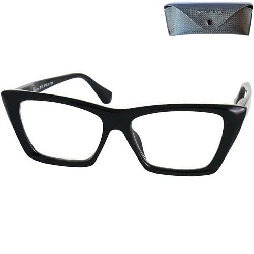 Lesebrille Damen mit dickem Rahmen – 2 markante schwarze Formen mit Etui | Zwei auffällige Vollrand-Designs mit Federscharnier; Kunststofffassung und schwarzes Etui inklusive.