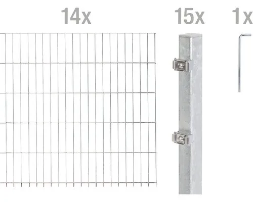Metallzaun Grund-Set Doppelstabmatte feuerverzinkt 14 x 2 m x 1,6 m - Gartenzäune: Langlebiger und rostgeschützter Metallzaun mit einfacher Montage, ideal für eine zuverlässige Einfriedung Ihres Grundstücks.