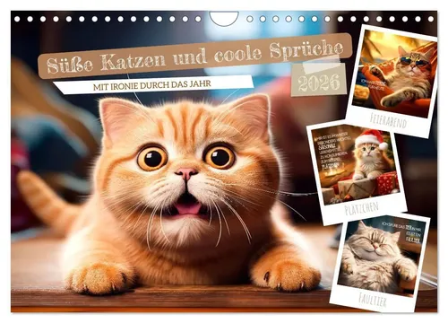 Süße Katzen und coole Sprüche Wandkalender 2026