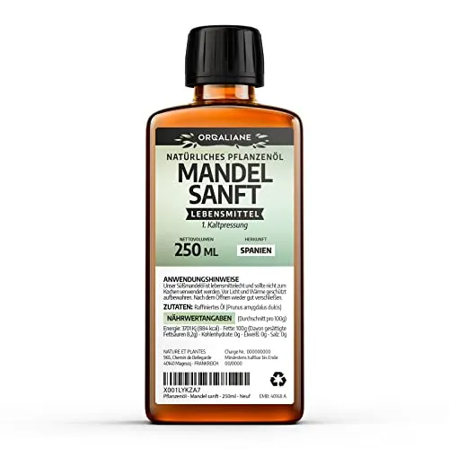 Mandelöl 100% Rein 250 ml, Natürlich und Kaltgepresst