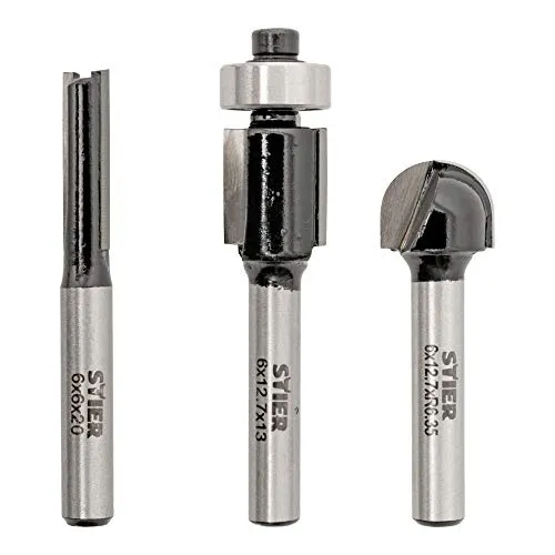 STIER Fräser-Set 3-teilig, 6 mm Schaft, Nutfräser, Bündigfräser, Rundkantenfräser, für Holz, Holzfräser, Holzbearbeitung, Holzschneider, aus Hartmetall