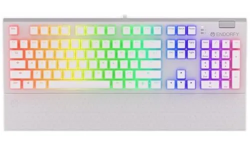 ENDORFY Omnis Pudding Onyx White Blue, mechanische Gaming Tastatur - Tastaturen mit mechanischen Kailh Blue-Schaltern und RGB-Hintergrundbeleuchtung, ideal für Gamer, die Wert auf Design und Funktionalität legen.