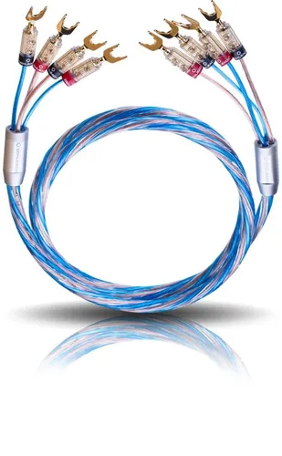Oehlbach Bi Tech 4.4 200 - Lautsprecherkabel-Set Bi-Amping versilbert 2x2,5/2x4,0 mm² mit Kabelschuh-Verbinder - 2 x 2 m - blau/Kupfer