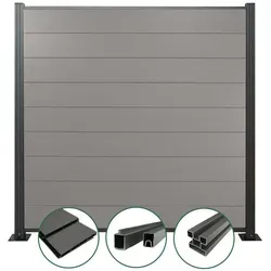 Woodstore24 Zaun WoodoZaun WPC Sichtschutzzaun - Zaunelemente mit gebürsteter Optik, 1,85m x 1,80m, pflegeleicht und umweltfreundlich durch recycelte Materialien, einfaches Stecksystem für schnelle Installation.