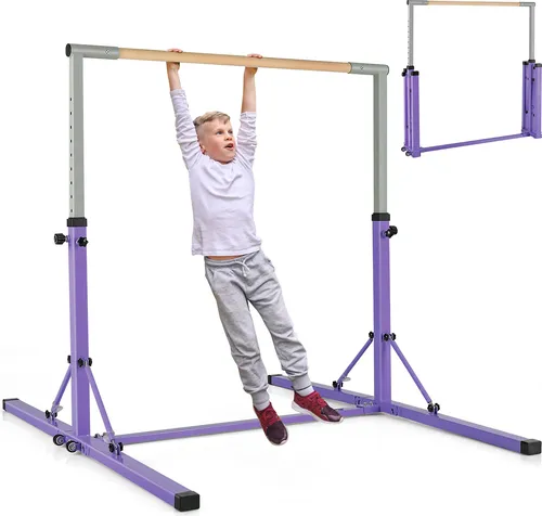 COSTWAY Gymnastik Turnreck, Turnreck höhenverstellbar, Turnstangen bis 100kg belastbar Violett