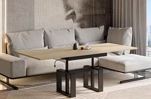 Endo-Moebel Artino Flex – Ausziehbarer Couchtisch mit Synchronauszug | Höhenverstellbarer Esstisch (Cremona Eiche)