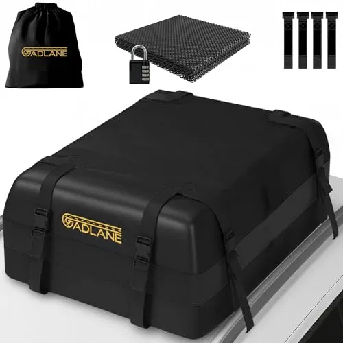 GADLANE Auto Dachtasche 425L (Schwarz) | wasserdichte Dachbox für Autos mit/ohne Dachträger, Anti-Rutsch-Matte, 4 stabile Türhaken, Zahlenschloss