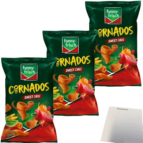 Funny Frisch Cornados Sweet Chili knuspriger Mais-Snack Chips 3er Pack 3x80g