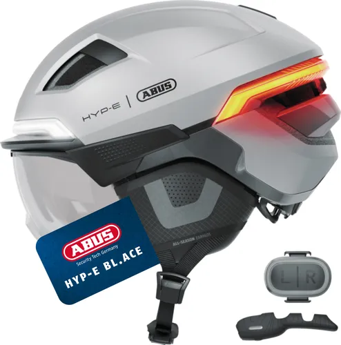 ABUS HYP-E B.LACE Fahrradhelm - Fahrradhelm mit Front-, Rück- und Blinklicht, für optimale Sichtbarkeit bei jedem Wetter. Ideal für Pendler auf E-Bike und S-Pedelec, Größe S (51-55 cm) mit zusätzlichem Visier und Ohrenschützern.
