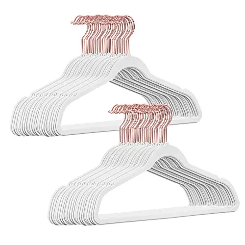 Stück hochwertige Samt Kleiderbügel in der Farbe Weiß mit Rosegold Look Haken/Anti-Rutsch/von StickandShine 50