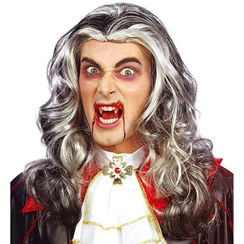 Widmann 6146T - Perücke Dracula, grau-schwarz mit langen gewellten Haaren, ideal für Karneval und Halloween