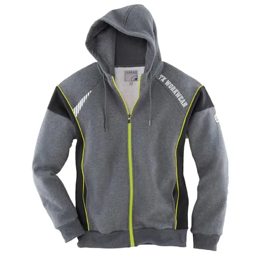 Terrax Herren Sweatjacke mit angeschnittener Kapuze (3XL, schwarz/Limette) - Kapuzenpullover für Herren mit Kordelzug und reflektierendem Druck, ideal für Arbeit und Freizeit, erhältlich in Größen S - 4XL