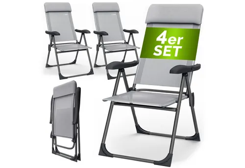 Gartenstuhl klappbar 4er-Set Grau Alu Hochlehner verstellbar - Genieße entspannte Momente mit dem 4er-Set klappbarer Gartenstühle. Mit 7-fach verstellbarer Rückenlehne und ergonomischen Armlehnen bieten sie höchsten Komfort. Leicht und platzsparend, perfekt für Balkon und Camping.