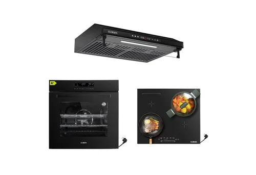 KB Elements Induktions Herd-Set KB ELEMENTS Herdset Backofen 60cm, Kratzfestes Induktionskochfeld 60cm, mit 2-fach-Teleskopauszug, AQUA CLEAN, Backofen Full Touch mit 15 Funktionen, Kratzfestes Induktionskochfeld