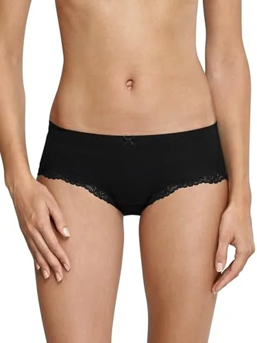 Schiesser Damen Hipster Mit Spitze - Pure Cotton Bikinislip, Schwarz_157413, 44 EU