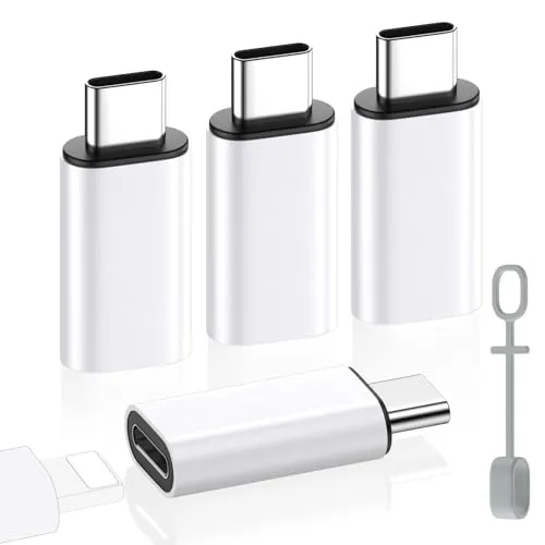MoKo Lightning auf USB C Adapter 4 Stück, Adapter Lightning auf USB C mit Laden Datenübertragung für iPhone 16/15 Pro Max Plus, iPad, Galaxy S24/S23, mit Anti-Lost Loop, Nicht für Audio/OTG, Weiß