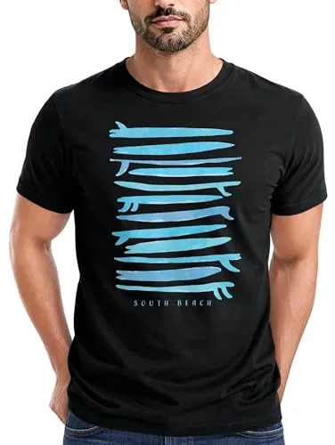Neverless® Herren T-Shirt Surfboards South Beach California USA Sommer Surfing Fashion Streetstyle Schwarz-Tuerkis M