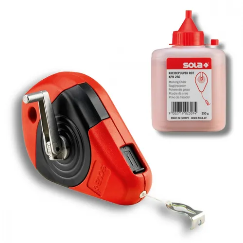 SOLA Schlagschnur + Kreide CLP30, rot - Farbsprühsysteme mit 30 m Schnurlänge, 5x schnelleres Aufwickeln und integriertem Gürtelclip für einfache Handhabung und optimale Farbergebnisse.