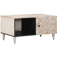 vidaXL Couchtisch Weiß 80 x 50 x 40 cm aus Massivholz Mango - Stylischer Couchtisch aus massivem Mangoholz mit einzigartiger Holzmaserung. Ideal für kleine Räume, bietet er Platz für Deko und Getränke. Pflegeleicht und perfekt für dein Wohnzimmer.