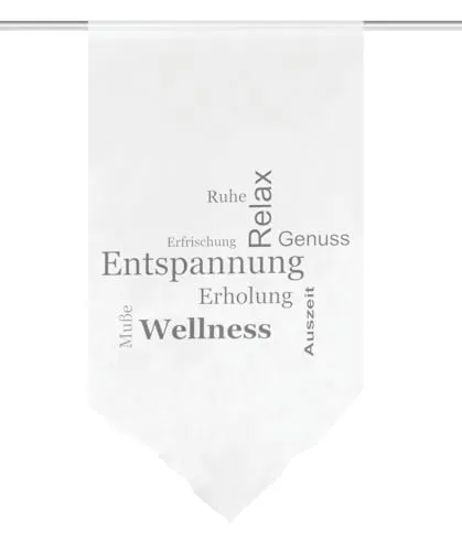 HOME WOHNIDEEN Fensterbehang AUSZEIT, Voile Digitaldruck, transparent, Dreiecksabschluss, Farbe:grau, Größe:80 x 40 cm, Anzahl:1x
