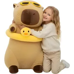 nerd hunters Capybara Plüschtier XXL 100 cm – Weiches Kapibara Kuscheltier für Kinder & Erwachsene