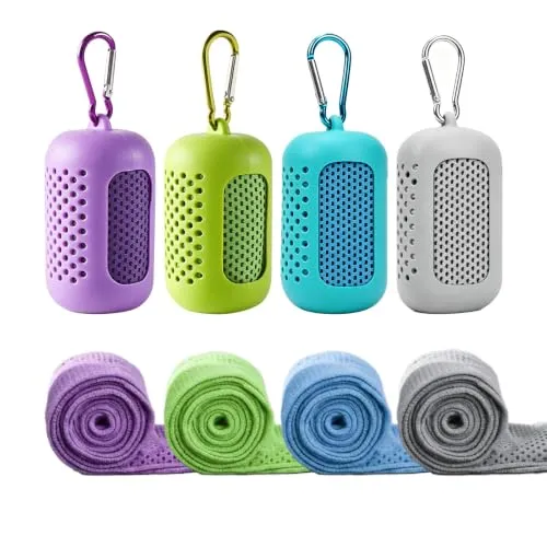 NANASUGUR 4er Set Kühlendes Handtuch, Cooling Towel, 30 x 90 cm, 4 Farben | Schnelltrocknendes Sporthandtuch mit Tragbaren Silikonhüllen, Kühltücher Kühlendes Sporthandtuch für Fitness Outdoor Sports