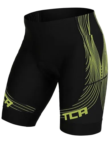TCA Herren Slipstream gepolsterte Radhose - Radsport-Shorts für Herren mit schnelltrocknender TCA D.R.Y Technologie, rutschfesten Beinabschlüssen und praktischer Reißverschlusstasche für optimalen Komfort auf langen Fahrten.