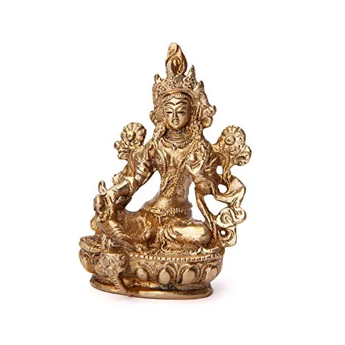 Bodhi Grüne Tara Statue, goldgelb, Messing, ca. 9 cm