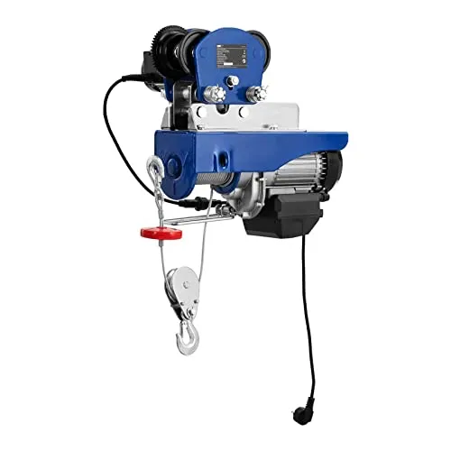 MSW Seilwinde Laufkatze elektrisch - 800 kg Tragkraft mit Fernbedienung - Seilwinden - 800 kg Tragkraft, 12 m Stahlseil, ideal für Lagerhäuser und Werkstätten, mit kabelloser Fernbedienung und IP54 Schutzklasse für hohe Belastbarkeit und Sicherheit.