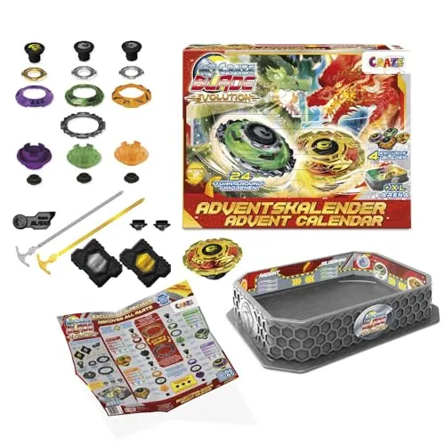 CRAZE BLADE Spielzeug Adventskalender Jungen – Kampfkreisel Spielzeug Adventskalender Kinder mit Battle Arena, Launcher & Kreisel
