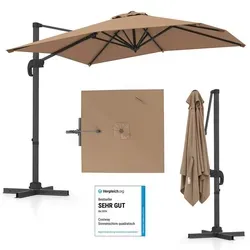 COSTWAY Ampelschirm 250x250 cm mit Kurbel und 360° Drehfunktion – Brauner Gartenschirm - Vielseitiger Ampelschirm mit 5 einstellbaren Neigungswinkeln und praktischer 360° Drehfunktion. Hochwertiges Polyestergewebe garantiert Sonnenschutz und Farbbeständigkeit. Ideal für Garten, Terrasse und Pool.