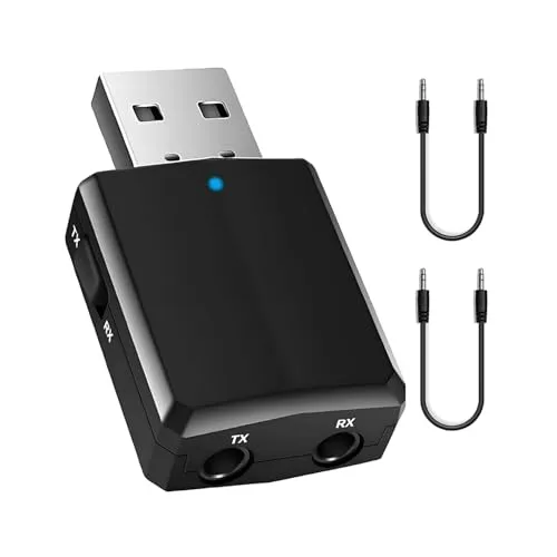 iJiZuo USB Bluetooth 5.0 Adapter, 3-in-1 Empfänger und Transmitter, Tragbarer Mini Audio Adapter Sender Receiver mit 2X 3.5mm Digitales Audiokabel für für PC TV Kopfhörer Autoradio Laptop MP3 / MP4