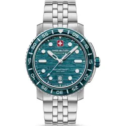 SWISS MILITARY HANOWA - SWISS BLUE LAKE - Herrenarmbanduhr 44mm - Elegante Herrenarmbanduhr mit 44mm Gehäuse aus 316L Chirurgenedelstahl, türkisfarbenem Zifferblatt und bis zu 10 ATM wasserresistent – ideal für Schwimmen und Schnorcheln.