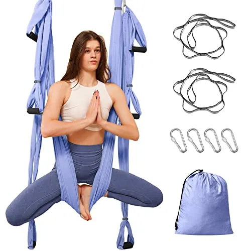 Luft-Yoga-Hängematte, 300 kg, lila, mit Haltegriffen