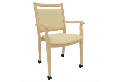 einrichtungsdesign24 Armlehnstuhl André mit Rollen – Ideal für Senioren im Alter und der Pflege, komfortabel, gepolstert, Massivholzgestell, Premium Rollen beige