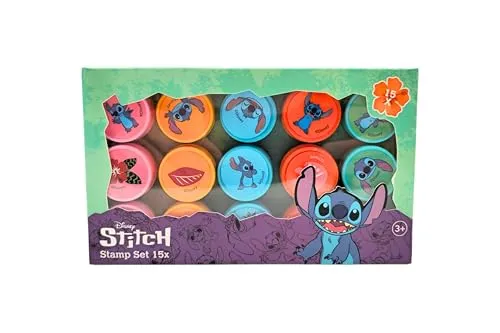 Disney Stitch Stempelset | 15 Kinderstempel mit Farbe | Bastelset für Jungen und Mädchen | Kreatives Disney Stempelspielzeug | Geschenkidee ab 3 Jahren | Kunst und Bastelmaterial Kinder