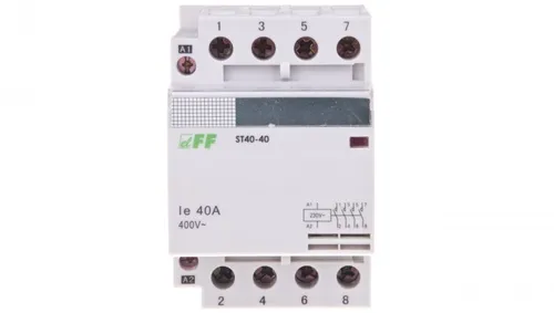 Modularer Installationsschütz 230V AC 40A 4 Schliesser ST40-40 - Schützzubehör für vielseitige Anwendungen, ideal für die Steuerung von Beleuchtung und Geräten mit einer Nennlast von 40A, montierbar auf Hutschiene.