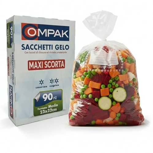 FRIO 90 Gefrierbeutel Mittel 23x32 cm | Sparpack für Lebensmittel, Tiefkühler & Küche | Beutel mit Verschlussband & Beschriftungsfeld | Reißfest & Robust, Vorratspackung