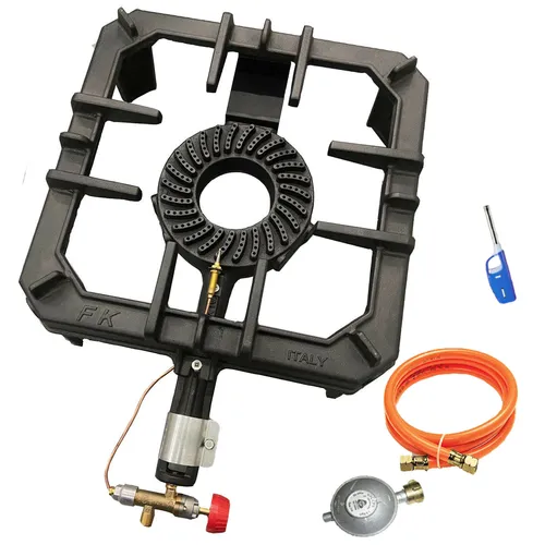 NJ The right choice Gaskocher GB-29SD - 7 kW Hockerkocher mit Zündsicherung, ideal für Outdoor-Abenteuer und inklusive Gasschlauch-Regler Set